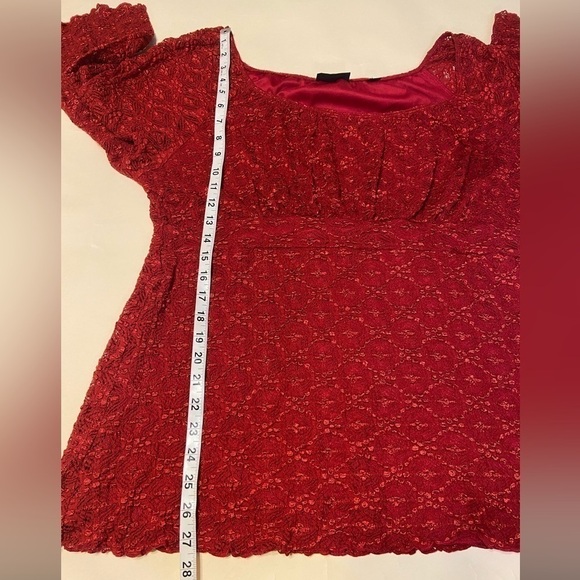 AVENUE RED STRETCHY LACE TOP 3/4 SLEEVE 18/20 - Picture 11 of 12